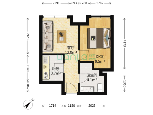 南海壹号观澜公寓 1室1厅1卫 49平方