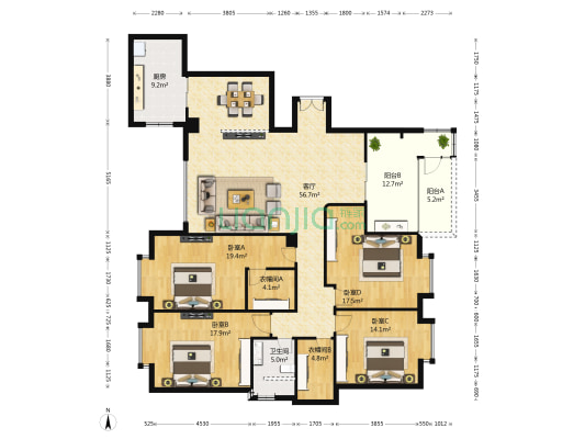五洲花园 4室1厅1卫 184平方