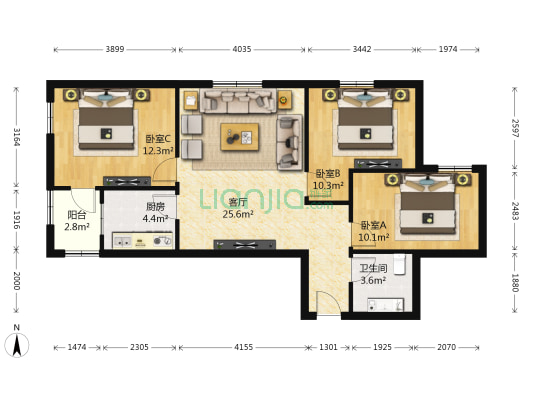 茂新新区二区 3室1厅1卫 93平方