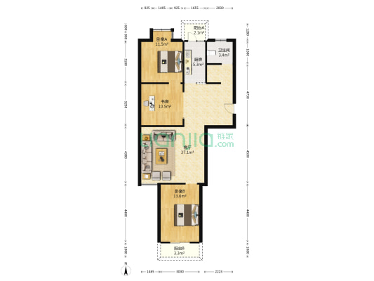 安怀村453号 3室1厅1卫 109平方