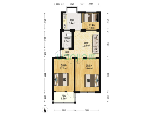 五龙南路257号 3室1厅1卫 69平方