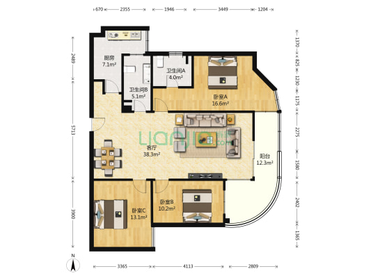 雍和家园一期 3室1厅2卫 158平方