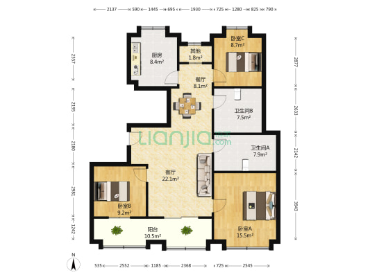 荣安心居 3室2厅2卫 130平方