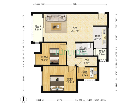 北大资源海樾府D区 3室1厅1卫 88平方
