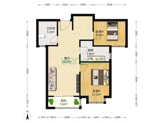 世茂诺沙湾二期三期 2室1厅1卫 90平方