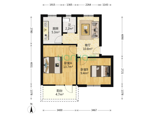 胭脂大院 2室1厅1卫 59平方