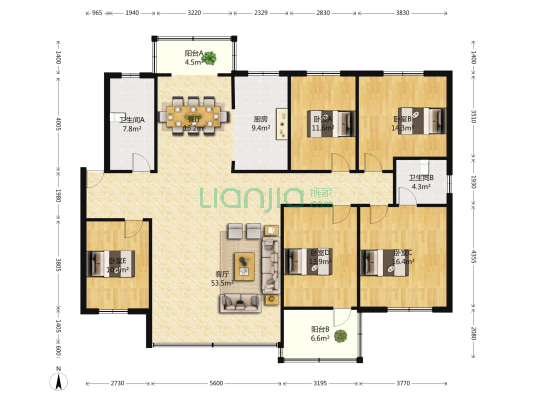 鸿盛花园 5室2厅2卫 189平方