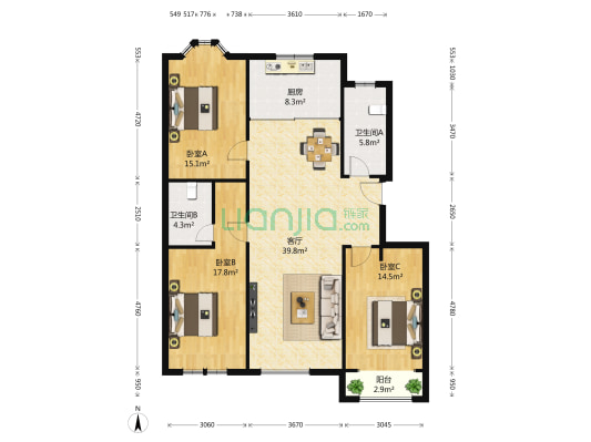 安阳小区 3室1厅2卫 140平方