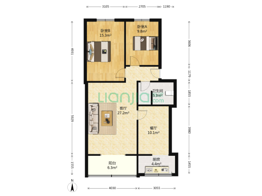 沙湾东二路2号 2室2厅1卫 93平方