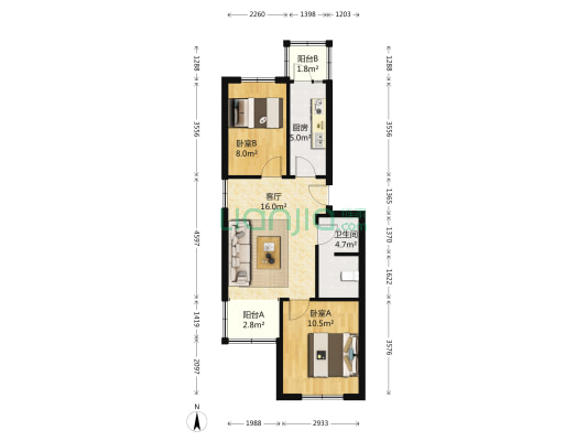 老年医院家属楼 2室1厅1卫 63平方