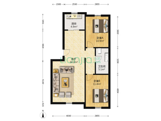 欣昌吉碳住宅 2室1厅1卫 89平方