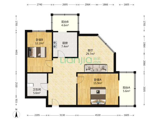 金淼园 2室1厅1卫 95平方
