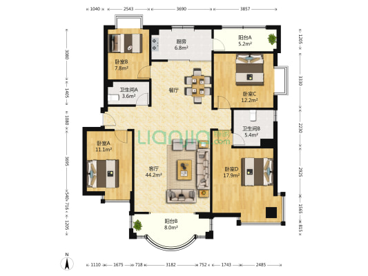 金盾花园 4室1厅2卫 134平方