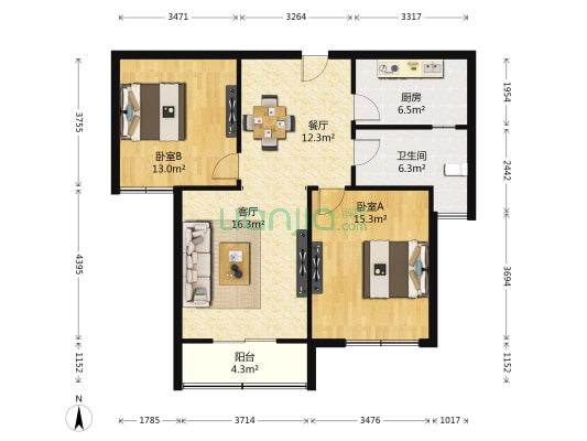 托乐嘉吉邻居 2室2厅1卫 90平方