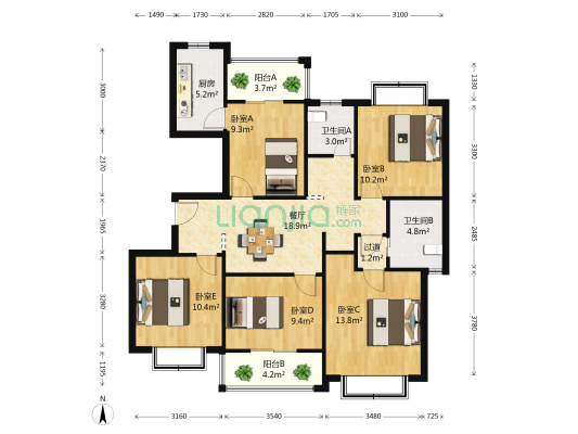 江桥佳苑 5室1厅2卫 122平方