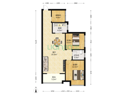 曲江雁南居 2室1厅1卫 93平方