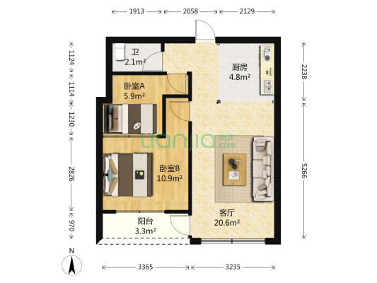 致尚诚楼 2室1厅1卫 85平方