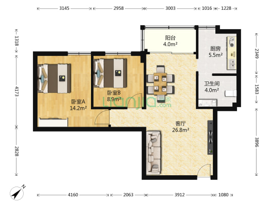华秀苑 2室1厅1卫 80平方