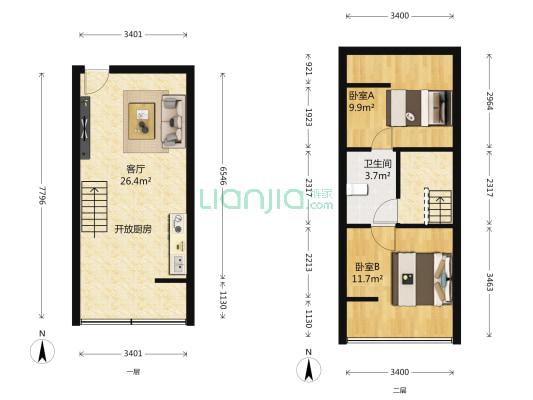 友谊国际D+公馆 2室1厅1卫 40平方