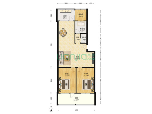 黑虎泉北路67号 2室1厅2卫 120平方