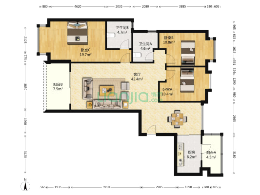 新世界汇豪邸 3室1厅2卫 155平方