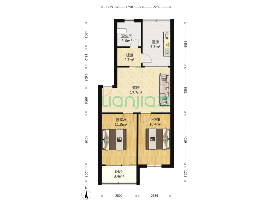 郑家小庄住宅楼 2室1厅1卫 69平方