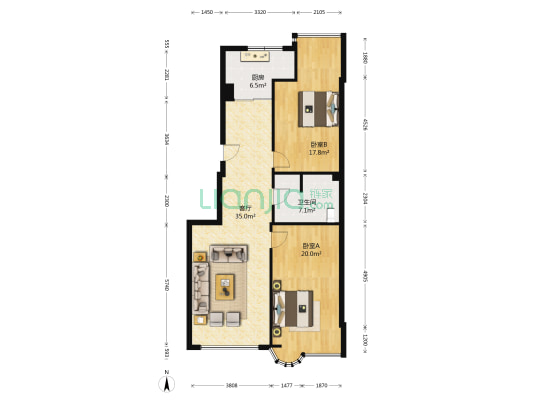南岭花园 2室1厅1卫 104平方