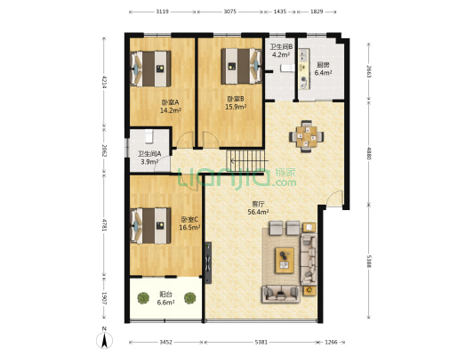南景花園 3室1厅2卫 136平方