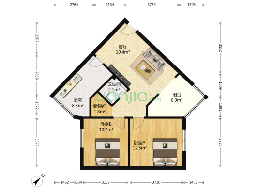 营通街67号 2室1厅1卫 77平方