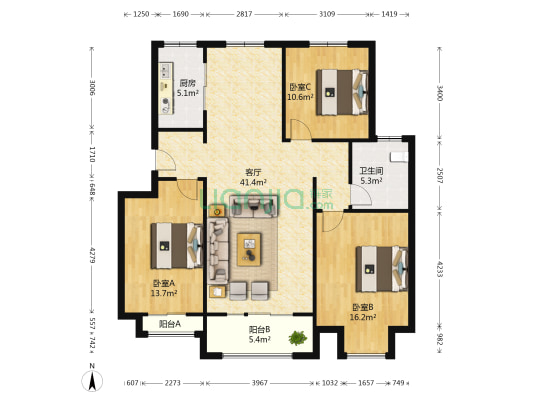 品烁华年(胶州) 3室1厅1卫 123平方