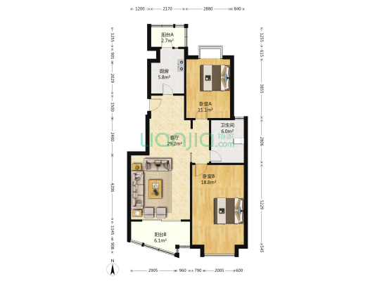 明日家园 2室1厅1卫 98平方
