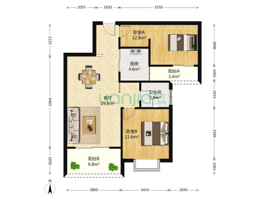 芳卉园 2室1厅1卫 90平方