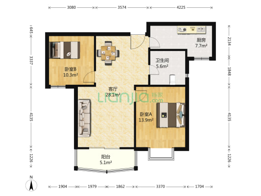 东城世纪广场 2室1厅1卫 101平方