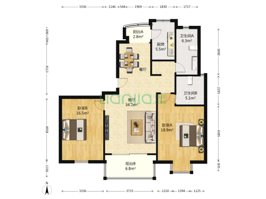上海之春 2室1厅2卫 112平方