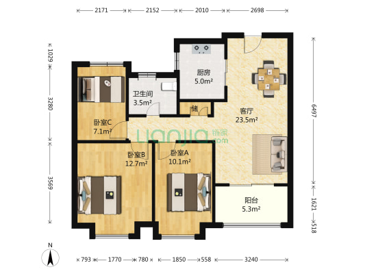 月亮湾3号美颂花园二期 3室1厅1卫 96平方