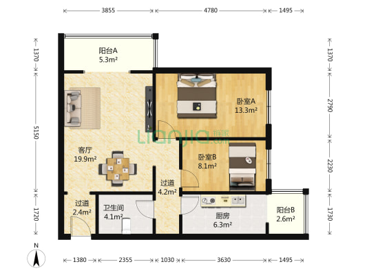 文慧园15号16公寓 2室1厅 东北