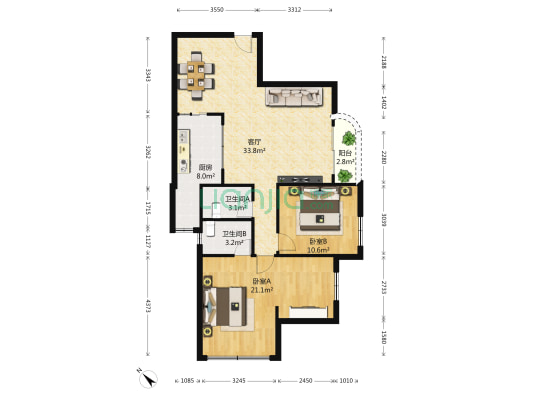 维园大厦 2室1厅2卫 121平方