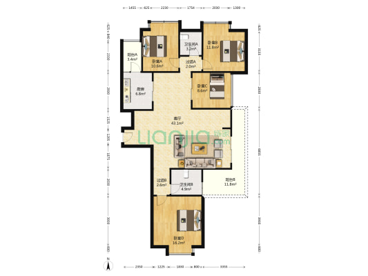 岳泰理想城 4室1厅2卫 138平方