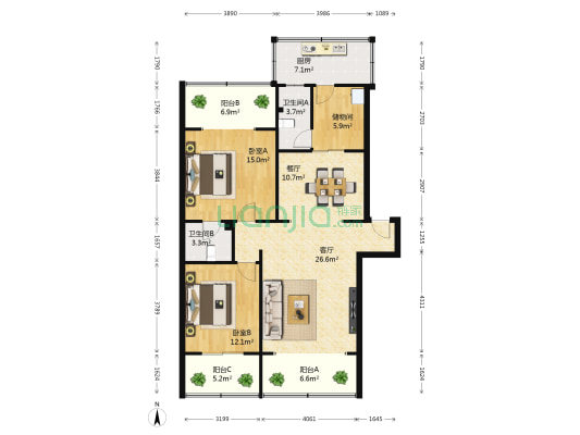 燃灯寺北街63号 2室2厅2卫 103平方