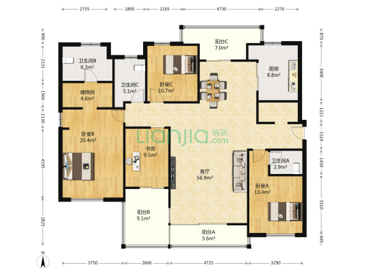 星屿仁恒 4室1厅3卫 180平方