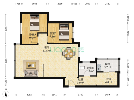 光荣西路70号 2室1厅1卫 70平方