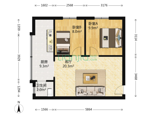 水井街24号 2室1厅1卫 58平方