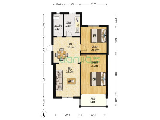 同乐路7号院 2室2厅1卫 77平方