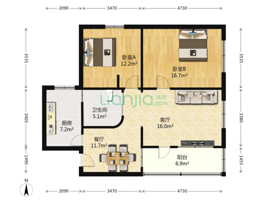田林十村 2室2厅1卫 86平方
