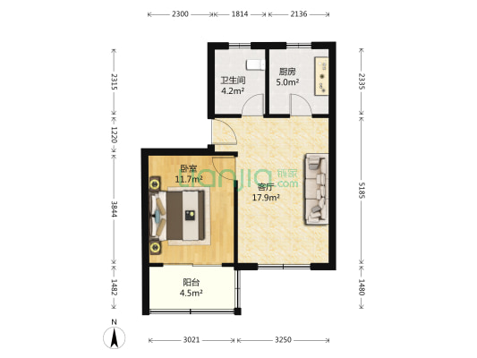 金湾佳园 1室1厅1卫 57平方