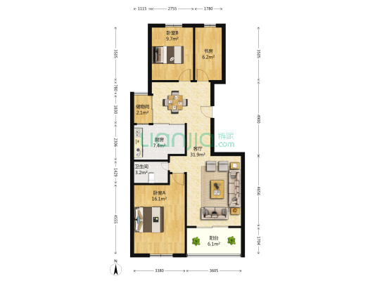 骋望骊都 3室1厅1卫 108平方