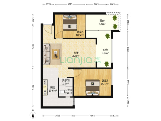 中渝梧桐郡C区 2室1厅2卫 83平方