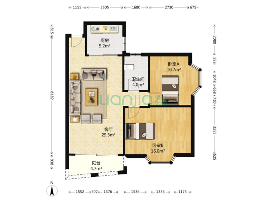 琴岛花园 2室1厅1卫 77平方