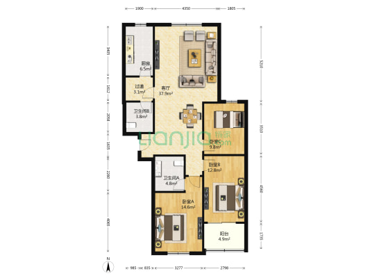 银座晶都国际 3室1厅2卫 146平方