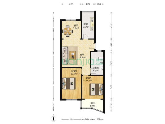 金柏花园 2室2厅1卫 81平方